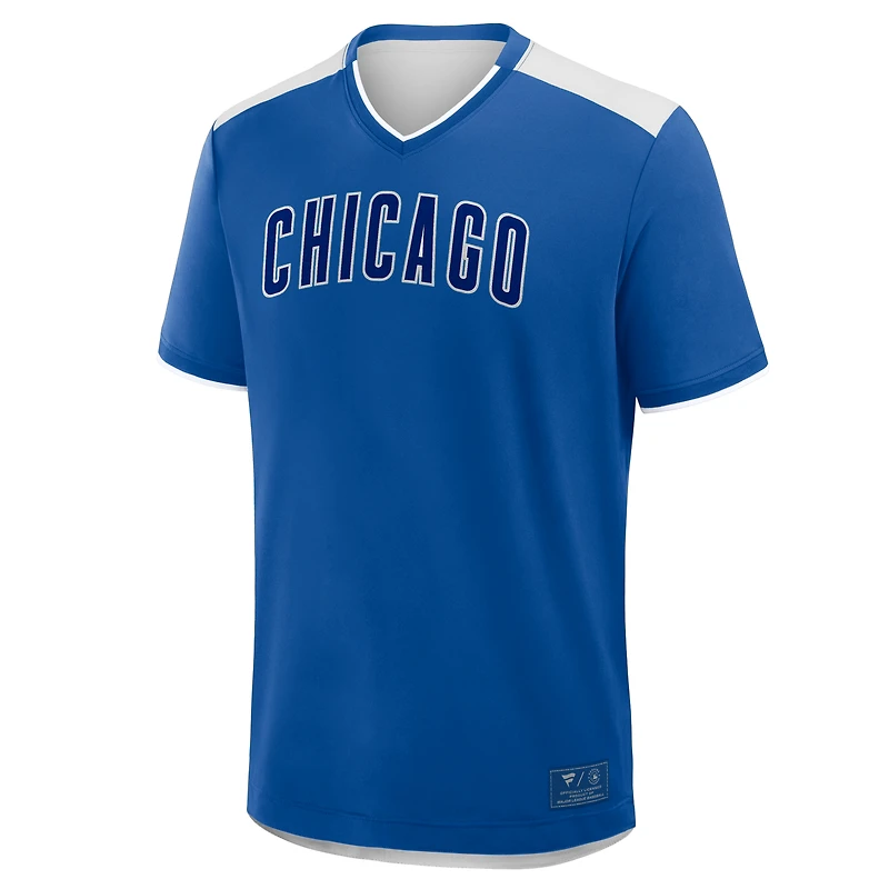 T-shirt col V Fanatics Royal Chicago Cubs Walk Off pour homme