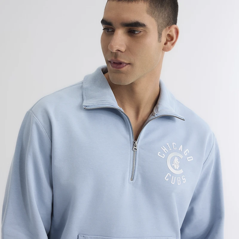 Sweat-shirt à col zippé bleu ciel emblématique des Cubs de Chicago Fanatics pour homme