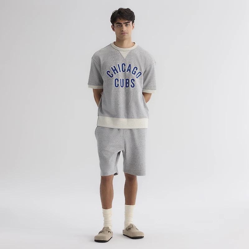 Men's Fanatics Steel Heather Chicago Cubs Iconic Terry Short Sleeve Sweatshirt