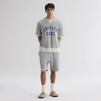 Men's Fanatics Steel Heather Chicago Cubs Iconic Terry Short Sleeve Sweatshirt