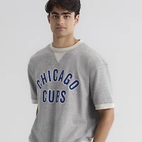 Men's Fanatics Steel Heather Chicago Cubs Iconic Terry Short Sleeve Sweatshirt