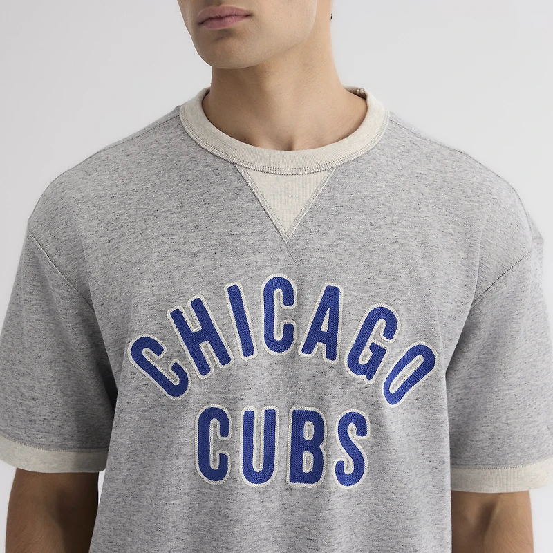 Men's Fanatics Steel Heather Chicago Cubs Iconic Terry Short Sleeve Sweatshirt