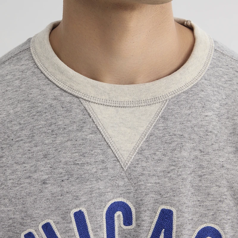 Men's Fanatics Steel Heather Chicago Cubs Iconic Terry Short Sleeve Sweatshirt