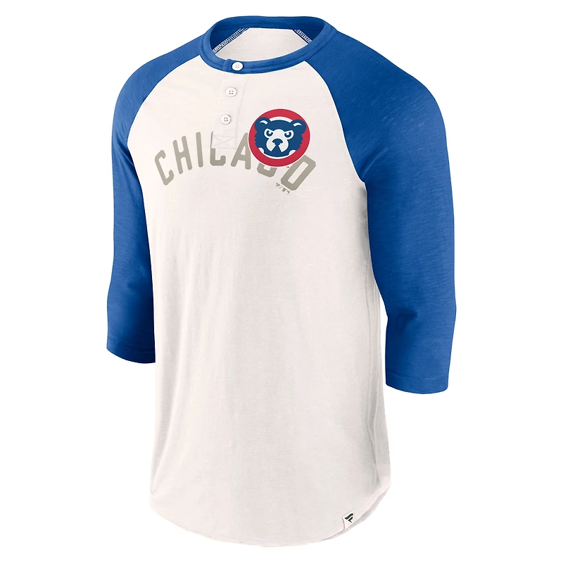 Men's Fanatics White/Royal Chicago Cubs Backdoor Slider Raglan 3/4-Sleeve T-Shirt
