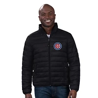 Doudoune zippée et pliable G-III Sports by Carl Banks pour homme, noire, avec coussin de cou fermeture éclair intégrale, Chicago Cubs