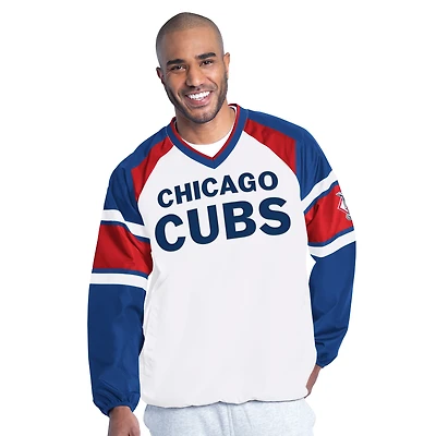 Pull raglan à col en V G-III Sports by Carl Banks pour homme, blanc/bleu roi, Chicago Cubs Infield Play