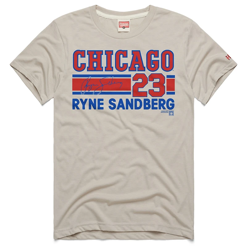 Men's Homage Ryne Sandberg Stone Chicago Cubs Signature Name & Number Tri-Blend T-Shirt