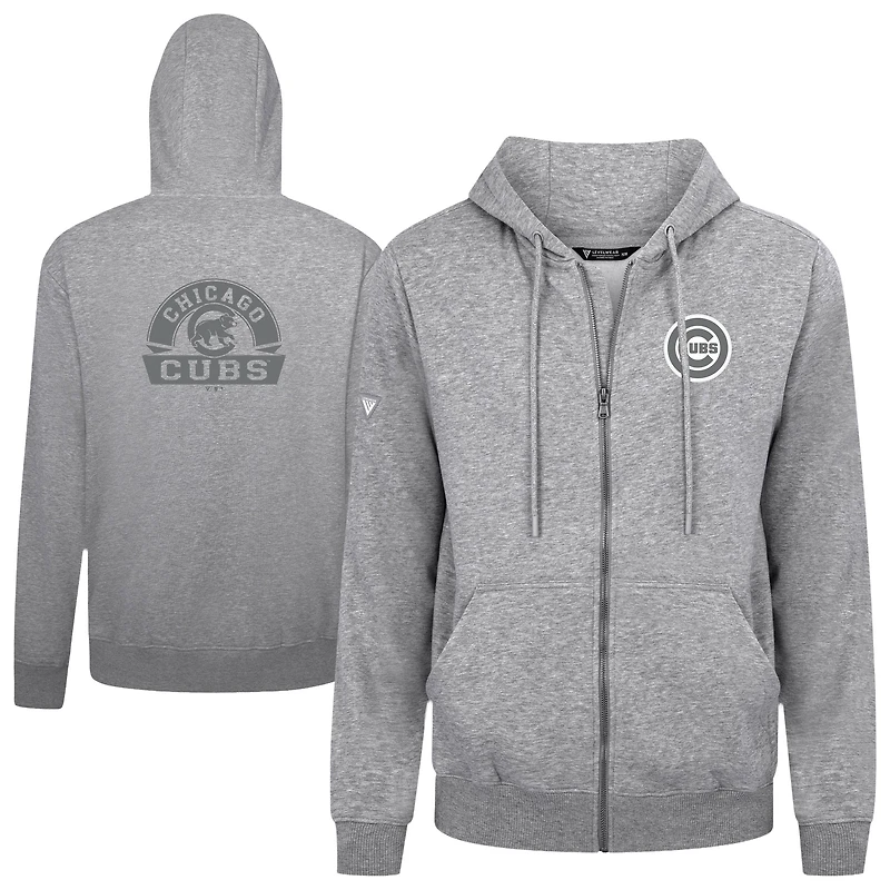 Men's Levelwear Gray Chicago Cubs Podium Banner Arch Full-Zip Hoodie