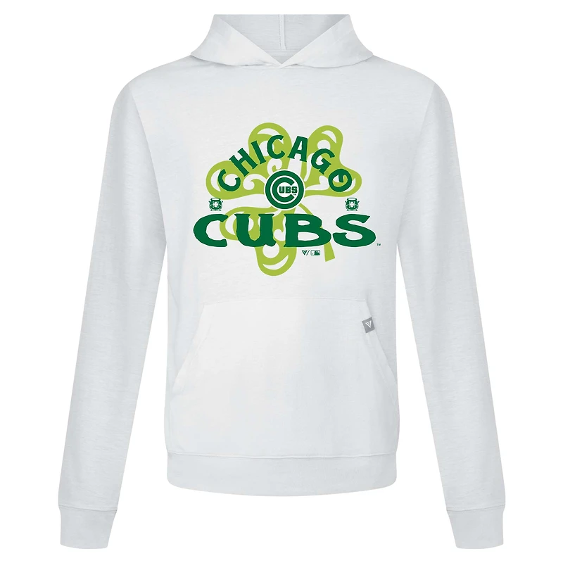 Sweat à capuche blanc pour homme avec motif trèfle relais de la Saint-Patrick des Chicago Cubs Levelwear
