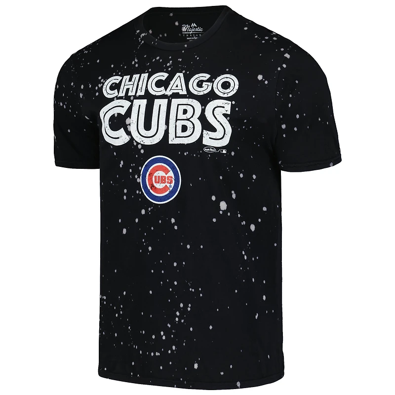 T-shirt Majestic Threads noir/blanc pour hommes, Chicago Cubs Splatter