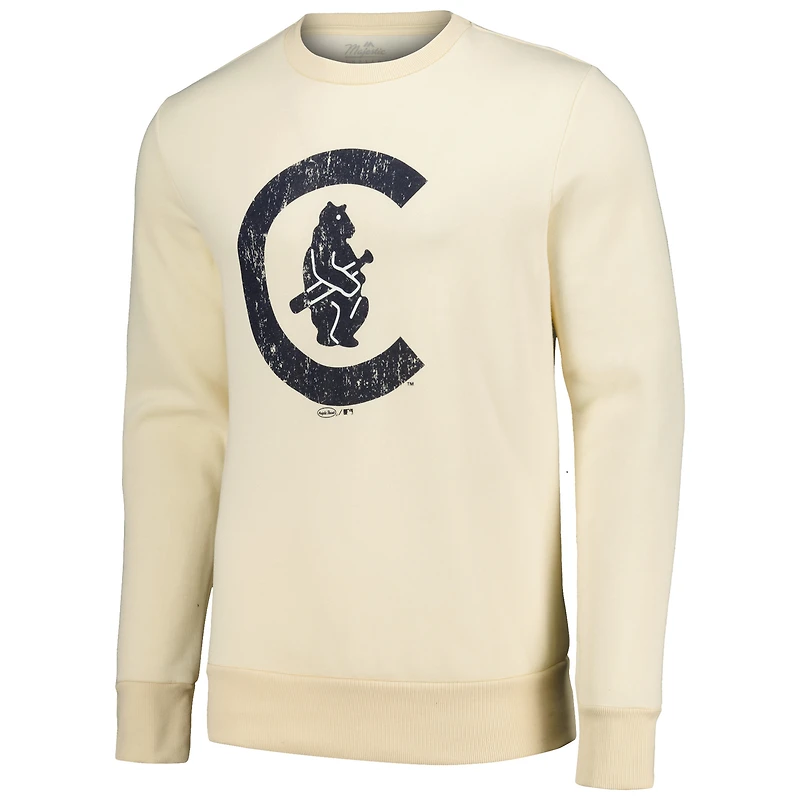 Men's Majestic Threads Oatmeal Chicago Cubs Fleece Pullover Sweatshirt
