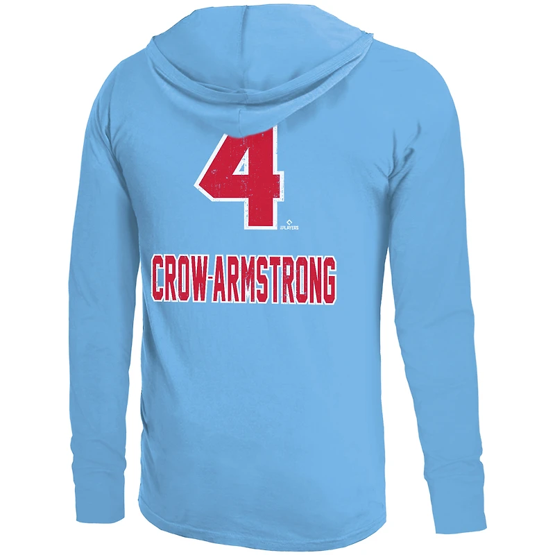Sweat à capuche léger bleu clair Pete Crow-Armstrong pour homme Majestic Threads avec nom et numéro des Chicago Cubs