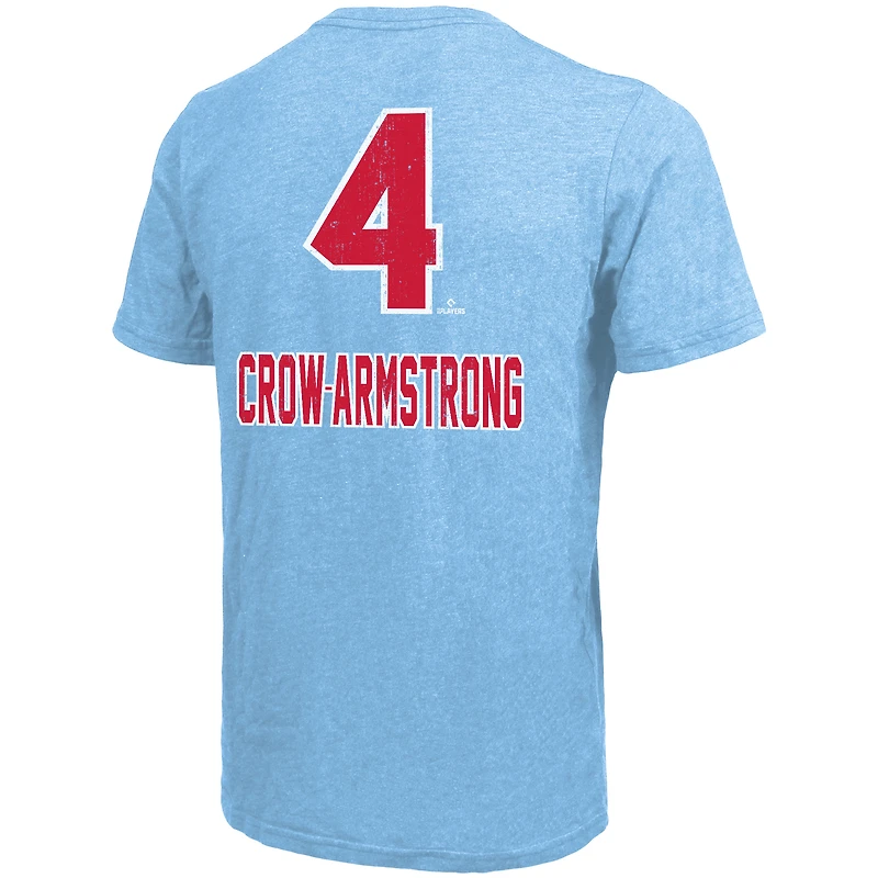 T-shirt bleu clair pour homme Majestic Threads Pete Crow-Armstrong, nom et numéro des Chicago Cubs