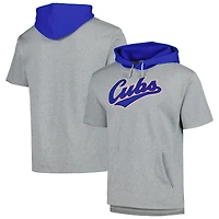 Men's Mitchell & Ness Heather Gray Chicago Cubs Postgame Short Sleeve Pullover Hoodie