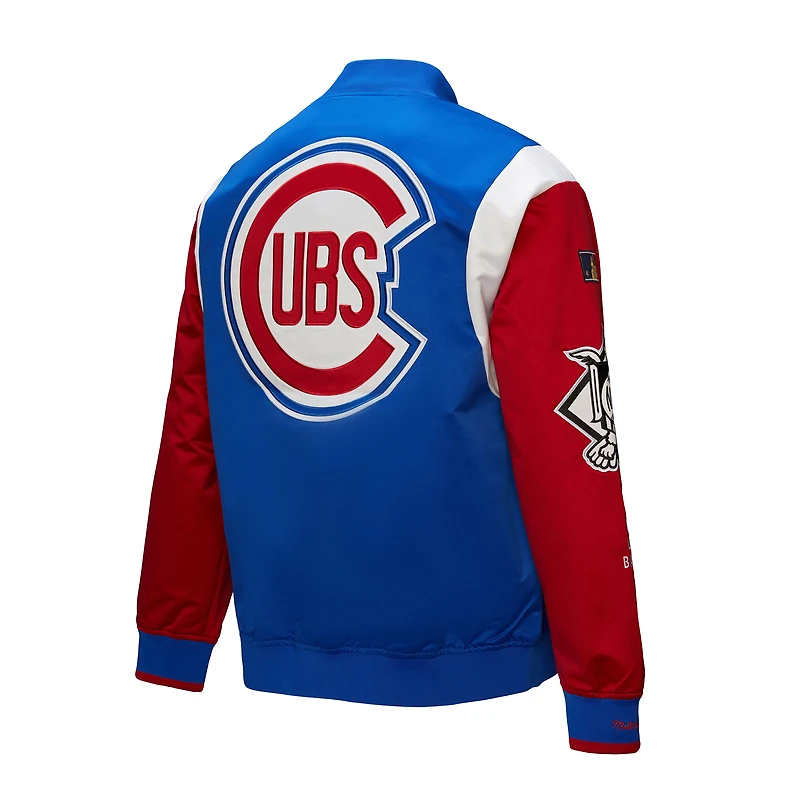 Men's Mitchell & Ness Royal/Red Chicago Cubs Cooperstown Collection Team Origins Satin Full-Snap Jacket