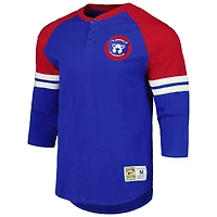 Men's Mitchell & Ness Royal Chicago Cubs Cooperstown Collection Legendary Raglan Slub Henley Three-Quarter Sleeve T-Shirt