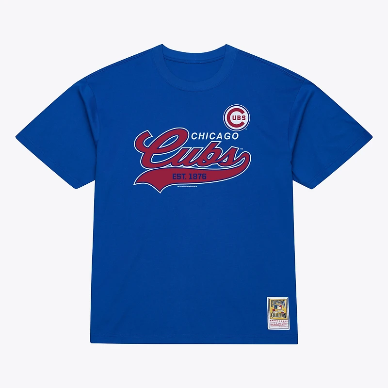 T-shirt homme Mitchell & Ness Royal Chicago Cubs Script Sweep Arch