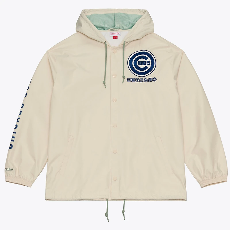 Veste de coach à capuche Mitchell & Ness Ryne Sandberg crème Chicago Cubs, fermeture boutons-pression, motif Yacht Rock, nom et numéro