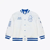 Veste Mitchell & Ness blanche pour homme, Chicago Cubs, collection Cooperstown, en satin léger arctique à boutons-pression.