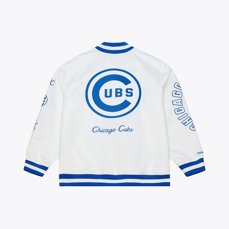 Veste Mitchell & Ness blanche pour homme, Chicago Cubs, collection Cooperstown, en satin léger arctique à boutons-pression.