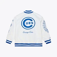 Veste Mitchell & Ness blanche pour homme, Chicago Cubs, collection Cooperstown, en satin léger arctique à boutons-pression.