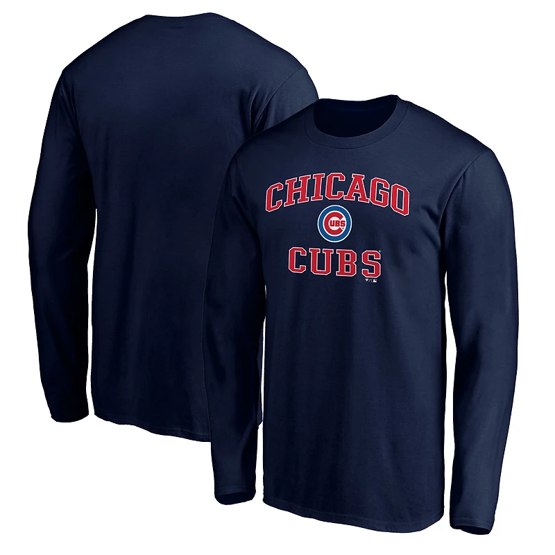 T-shirt à manches longues bleu marine pour homme, motif cœur et âme des Chicago Cubs