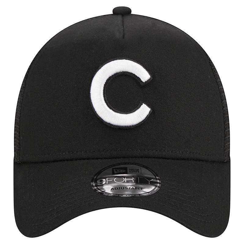 Casquette réglable noire A-Frame 9FORTY Trucker des Chicago Cubs New Era pour hommes