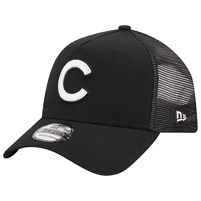 Casquette réglable noire A-Frame 9FORTY Trucker des Chicago Cubs New Era pour hommes