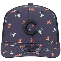 Men's New Era Black Chicago Cubs Adventure Drinks Pattern 9SEVENTY Stretch-Snap Hat