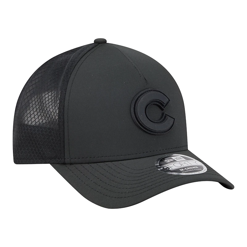 Casquette trucker New Era 9FORTY pour homme, noire, avec logo des Cubs de Chicago, couronne et monture en A.