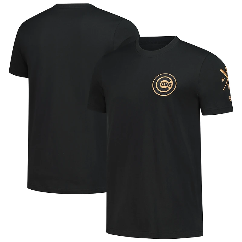 Men's New Era Black Chicago Cubs Bronze Logo with Cross Bats Established T-Shirt