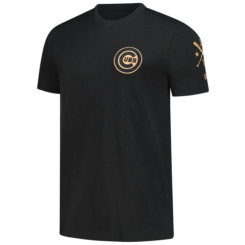 Men's New Era  Black Chicago Cubs Bronze Logo with Cross Bats Established T-Shirt
