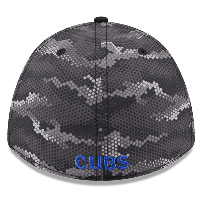 Casquette New Era noire Chicago Cubs Camo 39THIRTY Flex pour homme