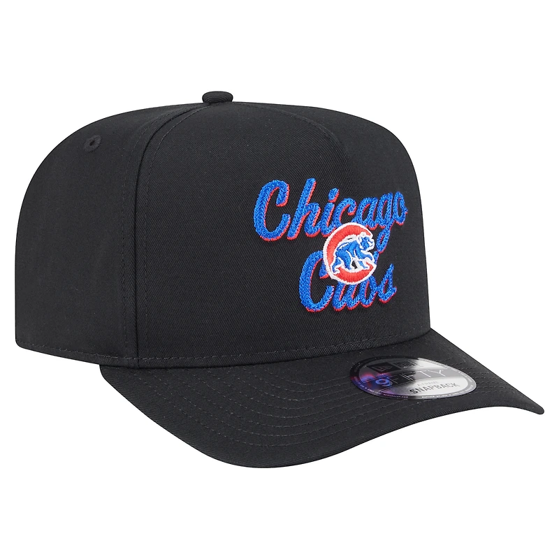 Men's New Era Black Chicago Cubs Chainstitch 9FIFTY A-Frame Snapback Hat