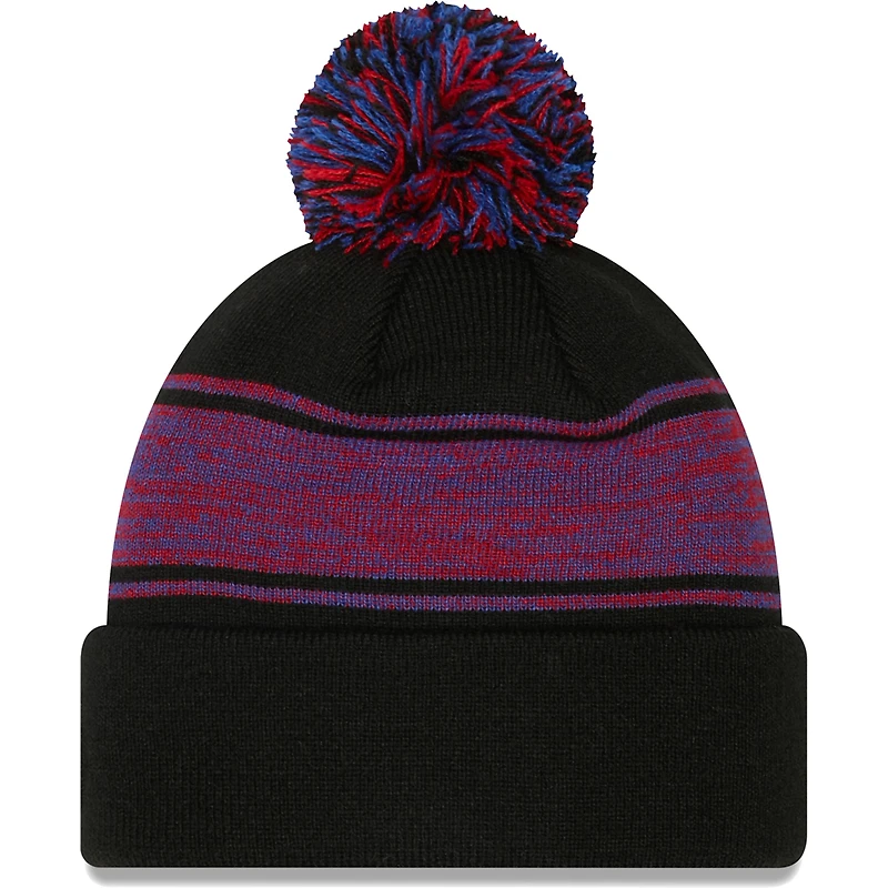 Bonnet en tricot noir à revers avec pompons Chicago Cubs New Era pour homme