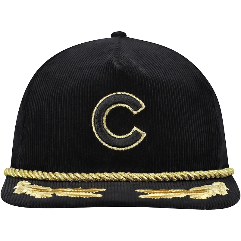 Casquette réglable de golfeur en filigrane en velours côtelé noir Chicago Cubs New Era pour hommes