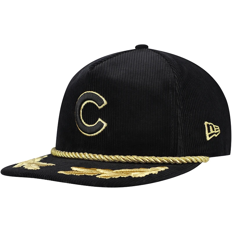 Casquette réglable de golfeur en filigrane en velours côtelé noir Chicago Cubs New Era pour hommes