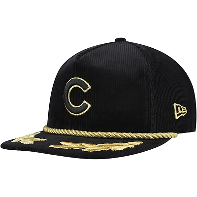 Casquette réglable de golfeur en filigrane en velours côtelé noir Chicago Cubs New Era pour hommes