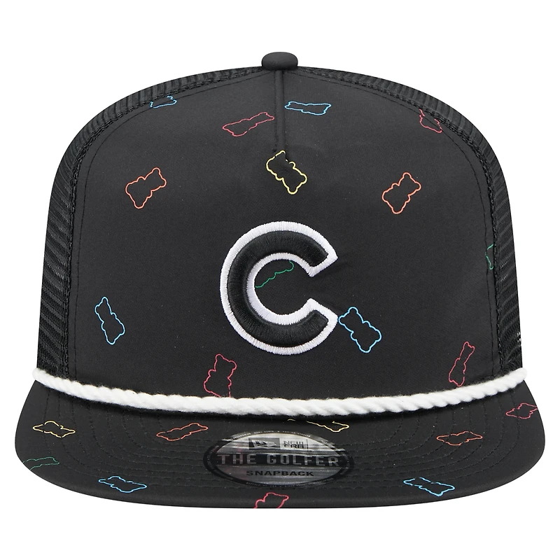 Casquette snapback noire New Era pour homme, motif Gummy Golfer des Chicago Cubs