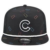 Casquette snapback noire New Era pour homme, motif Gummy Golfer des Chicago Cubs