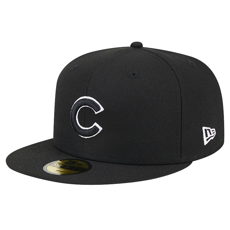 Casquette ajustée 59FIFTY noire avec logo des Chicago Cubs New Era pour hommes