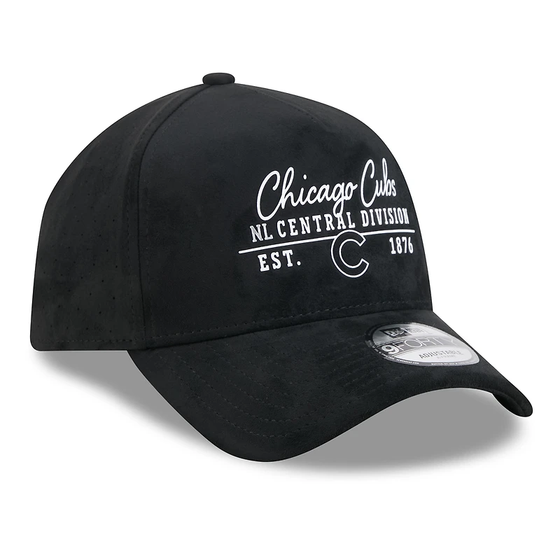Men's New Era  Black Chicago Cubs Script Text 9FORTY A-Frame Adjustable Hat