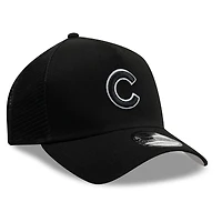Men's New Era Black Chicago Cubs Side Script 9FORTY A-Frame Trucker Adjustable Hat
