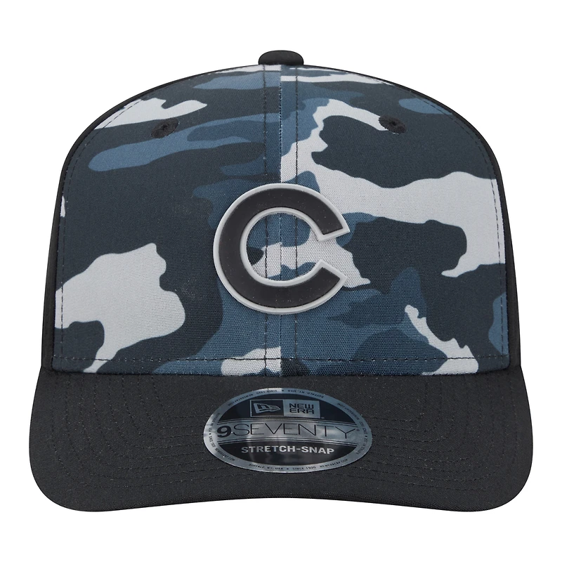 Casquette New Era noire pour homme Chicago Cubs à motif camouflage ton sur ton 9SEVENTY à boutons-pression extensibles