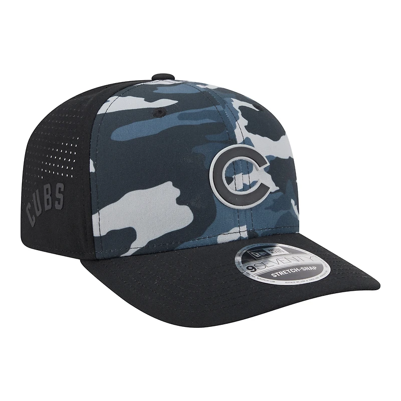 Casquette New Era noire pour homme Chicago Cubs à motif camouflage ton sur ton 9SEVENTY à boutons-pression extensibles