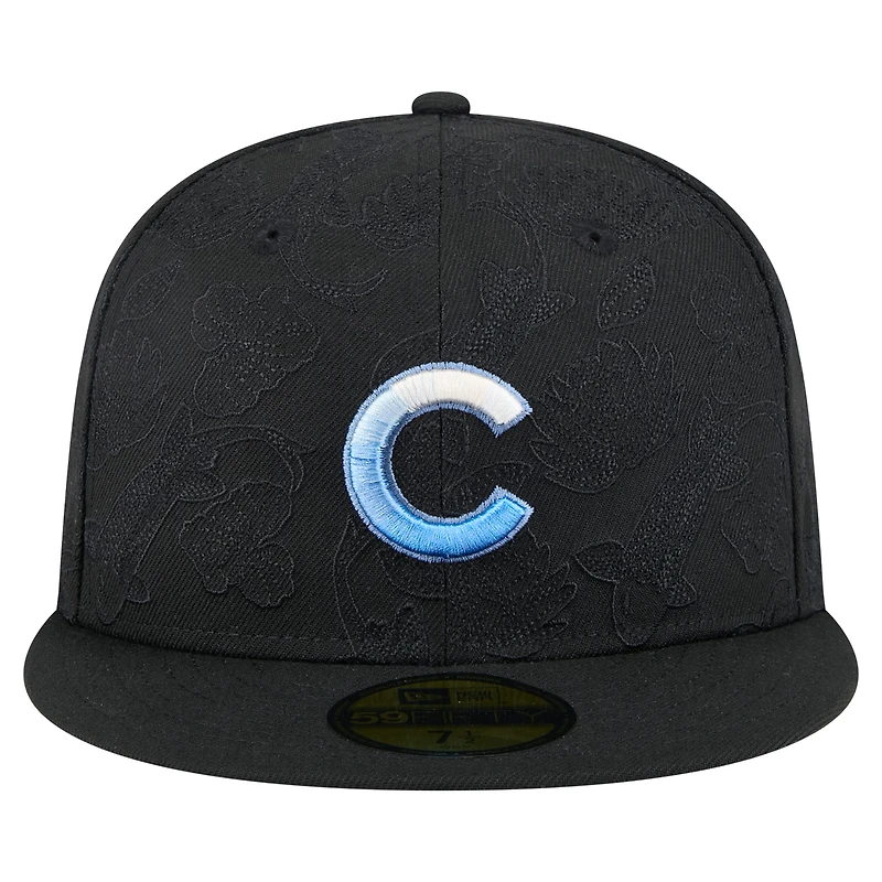 Casquette ajustée noire New Era Chicago Cubs Koi 59FIFTY pour homme