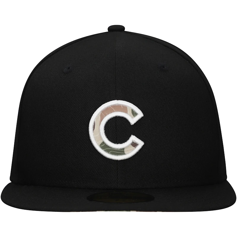 Men's New Era Black Chicago Cubs Troop Chant Camo Undervisor 59FIFTY Fitted Hat