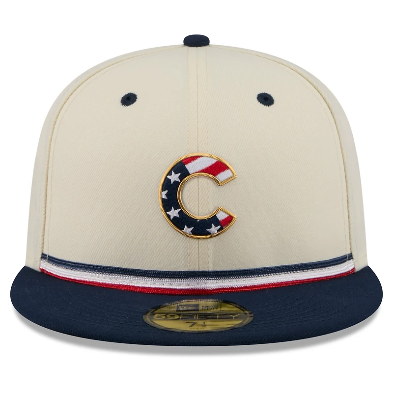 Men's New Era Cream/Navy Chicago Cubs USA 250 Fourth of July 59FIFTY Fitted Hat