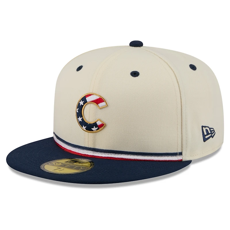 Men's New Era Cream/Navy Chicago Cubs USA 250 Fourth of July 59FIFTY Fitted Hat