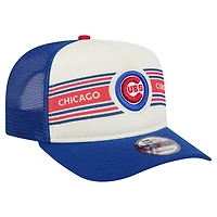 Men's New Era Cream/Royal Chicago Cubs Banner A-Frame 9FIFTY Trucker Snapback Hat